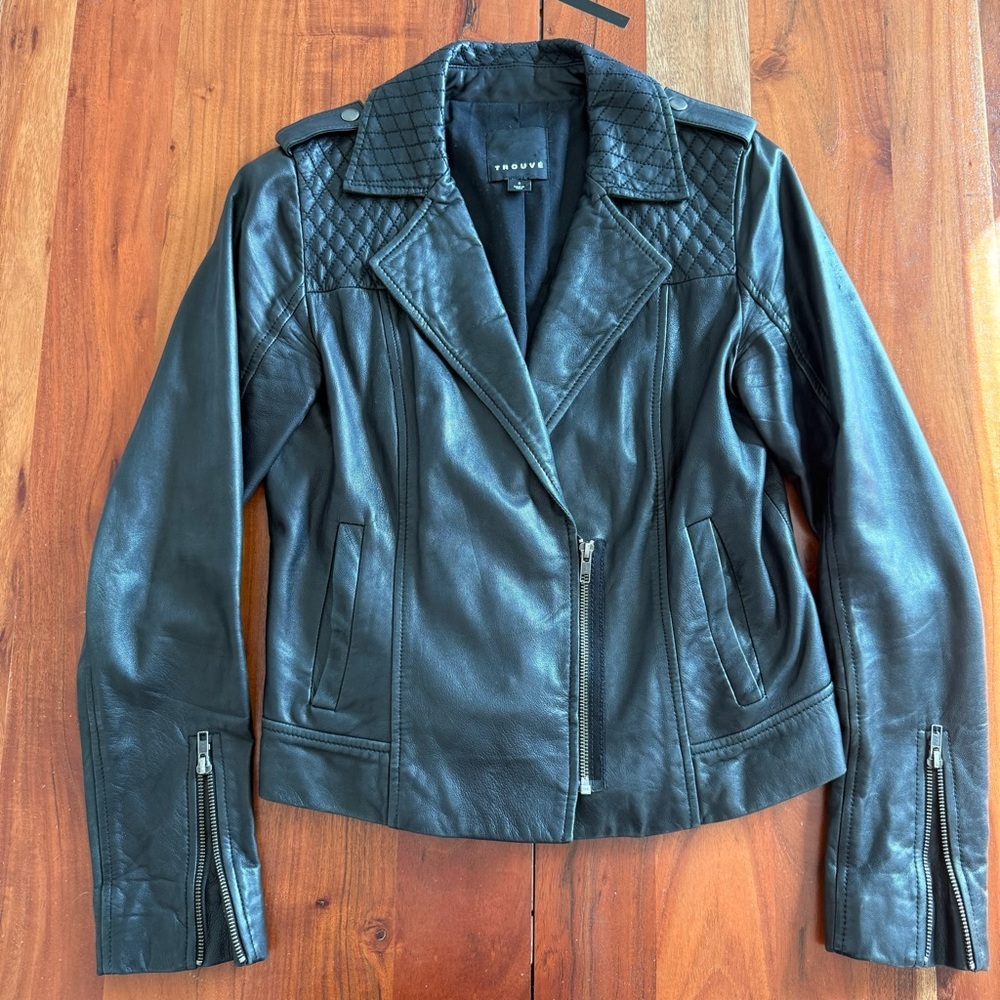 Trouve Quilted Black Leather Moto Jacket